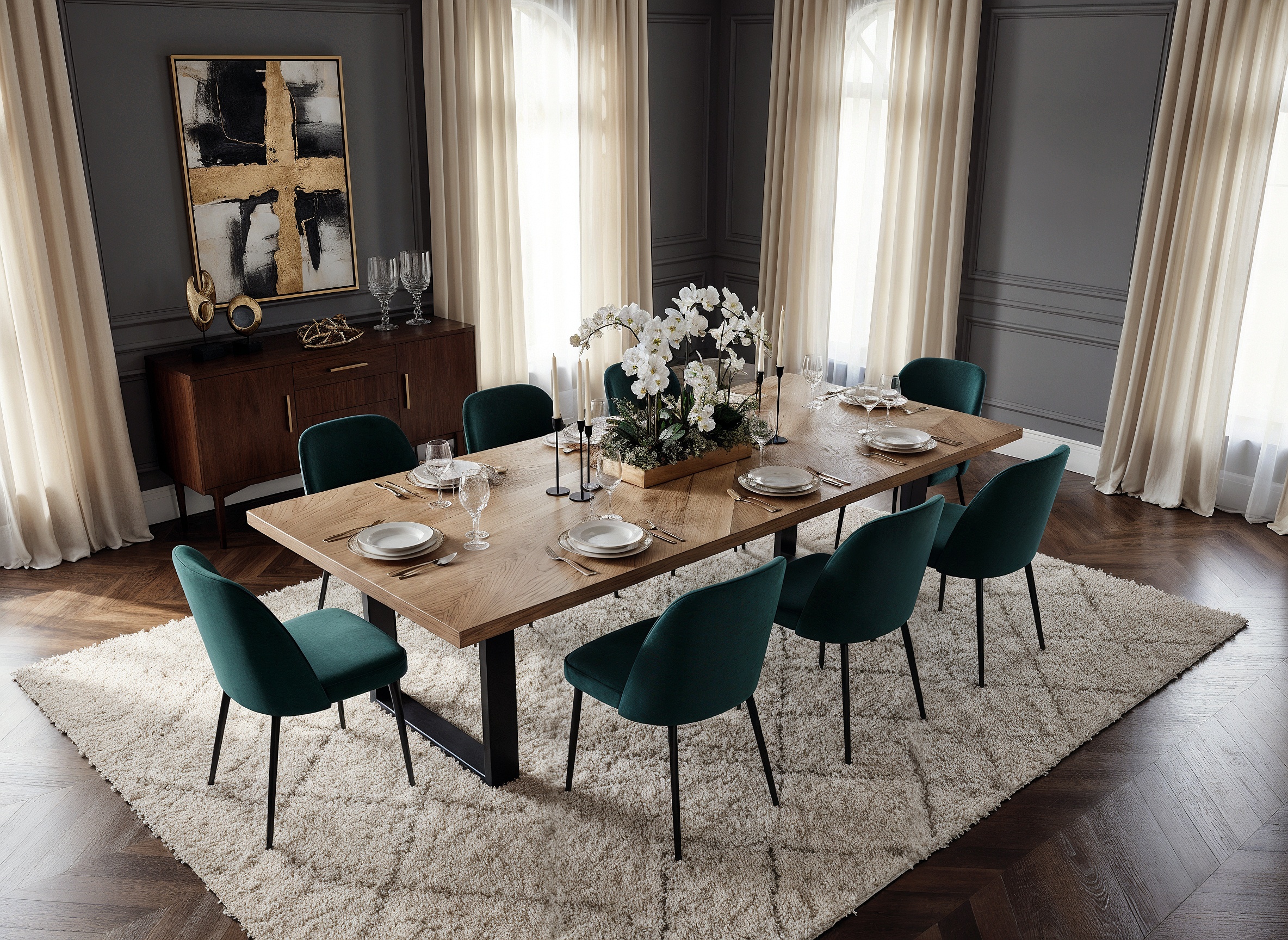 Dębowy stół z litego drewna 240×110 – ręcznie wykonany z ukośnym układem usłojenia | Nowoczesny minimalistyczny styl loftowy